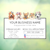 Adorable dogs with flower crown opening hours raamsticker (Vel 3)