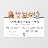 Adorable dogs with flower crown opening hours raamsticker (Vel)