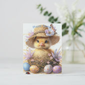 Adorable Duckling Straw Hat Easter Egg Flowers Briefkaart (Staand voorkant)