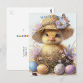 Adorable Duckling Straw Hat Easter Egg Flowers Briefkaart (Voorkant / Achterkant)