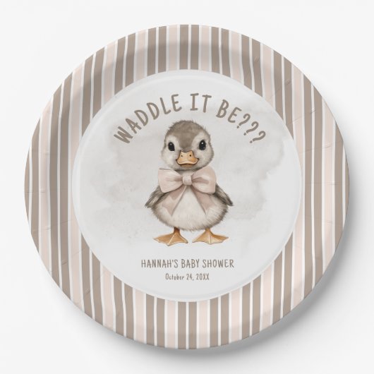 Adorable Duckling Waddle It Be Baby Shower Papieren Bordje (Voorkant)