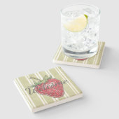 Adorable dusty strawberry Green stripes trendy Stenen Onderzetter (Zijkant)