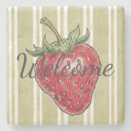 Adorable dusty strawberry Green stripes trendy Stenen Onderzetter