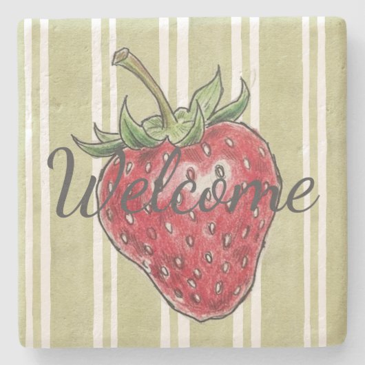 Adorable dusty strawberry Green stripes trendy Stenen Onderzetter (Voorkant)