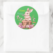 Adorable Easter Bunny on Tree Stump Sticker (Tas)