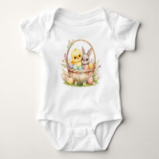 Adorable Easter Chick Bunny Watercolor Pastel Baby Romper (Voorkant)