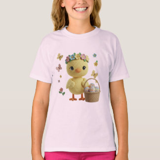 Adorable Easter Chick with Floral Crown and Eggs T-shirt
