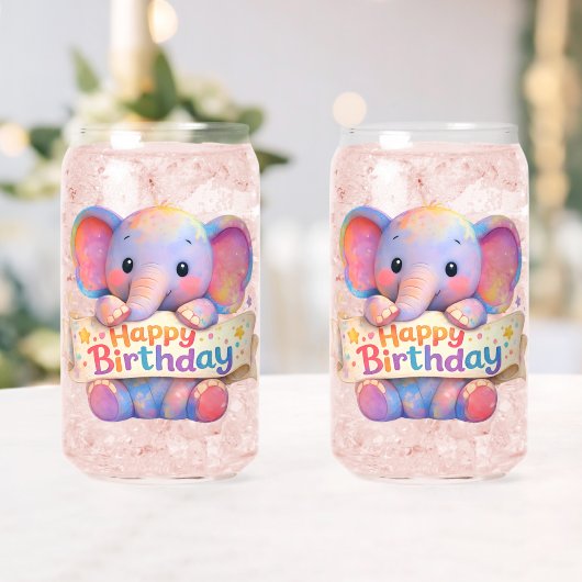 Adorable elephant, happy birthday frosted can glas (Insitu (Huwelijk))
