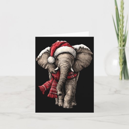 Adorable Elephant In Santa Hat Snowy Winter Christ Kaart (Voorkant)