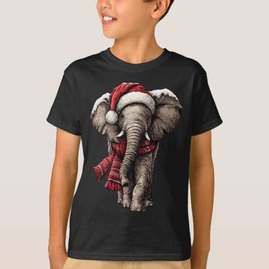Adorable Elephant In Santa Hat Snowy Winter Christ T-shirt (Voorkant)