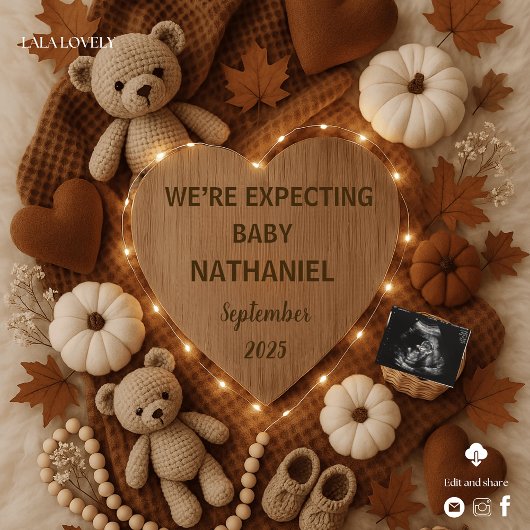Adorable fall autumn bears pregnancy announcement  kaart