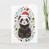 Adorable Ferret in Santa Hat Merry Christmas Card Kaart (Voorkant)