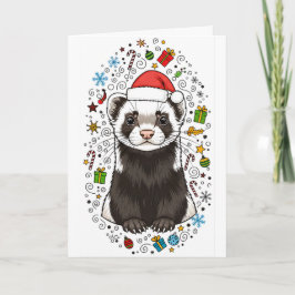 Adorable Ferret in Santa Hat Merry Christmas Card Kaart