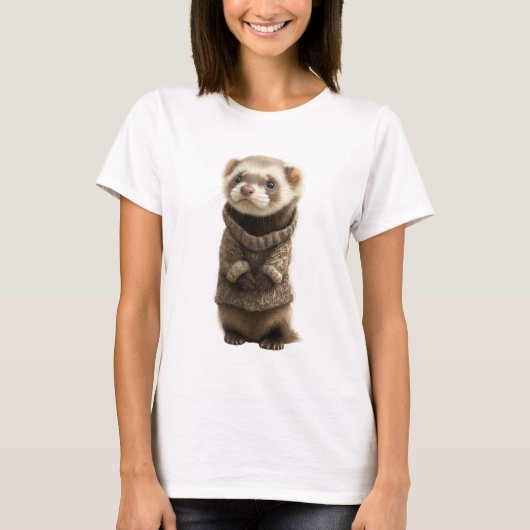 Adorable Ferret Wearing Knitted Sweater T-shirt (Voorkant)