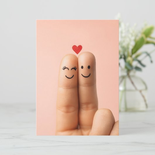 Adorable Finger Couple Art, Cute Finger Faces Kaart (Staand voorkant)