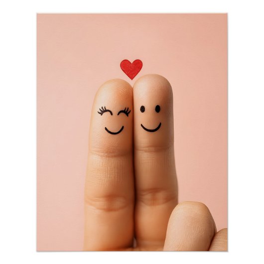 Adorable Finger Couple Art, Cute Finger Faces Perfect Poster (Voorkant)