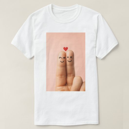 Adorable Finger Couple Art, Cute Finger Faces T-shirt (Design voorkant)