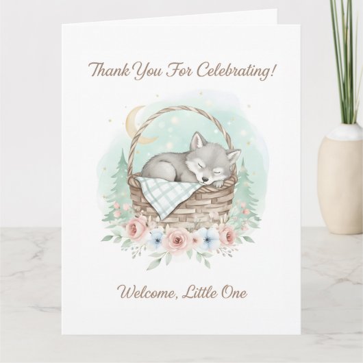 Adorable,fluffy baby wolf Baby Shower Bedankkaart (Voorkant)