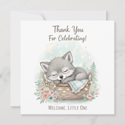 Adorable, fluffy baby wolf  Baby Shower  Bedankkaart (Voorkant)