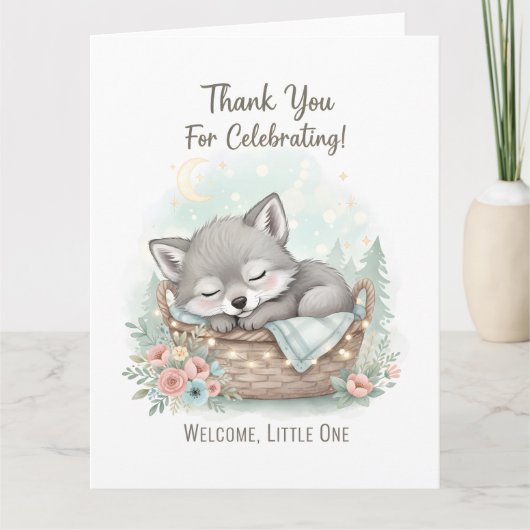 Adorable, fluffy baby wolf  Baby Shower  Bedankkaart (Voorkant)