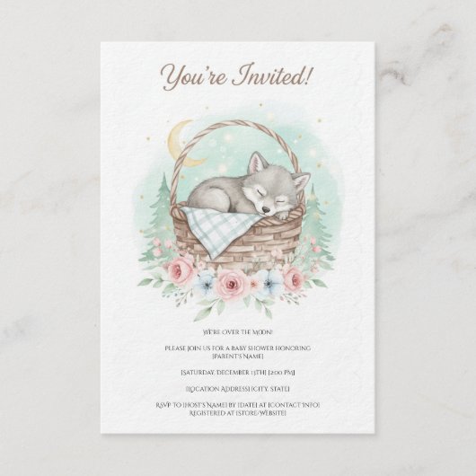 Adorable, fluffy baby wolf  Baby Shower  Kaart (Voorkant)
