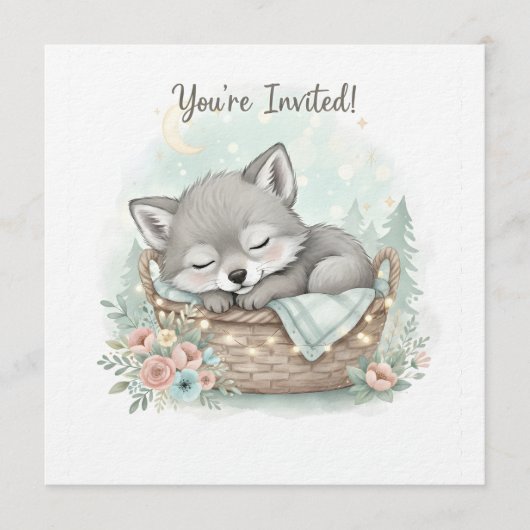 Adorable, fluffy baby wolf  Baby Shower  Kaart (Voorkant)