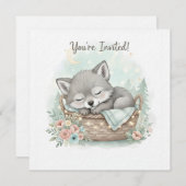Adorable, fluffy baby wolf  Baby Shower  Kaart (Voorkant / Achterkant)