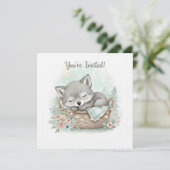 Adorable, fluffy baby wolf  Baby Shower  Kaart (Staand voorkant)