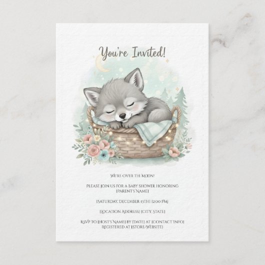 Adorable, fluffy baby wolf  Baby Shower  Kaart (Voorkant)