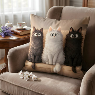 Adorable Fluffy Cats Trio Cute Grey, White & Black Kussen