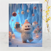 Adorable Fluffy Yeti Creature Celebrating Kaart (Gele Bloem)