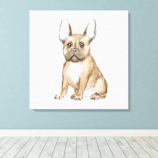 Adorable french bulldog puppy canvas afdruk (Insitu (Houten vloer))