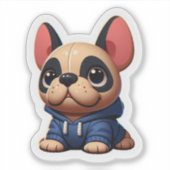 Adorable French Bulldog Puppy in Blue Hoodie Sticker (Voorkant)