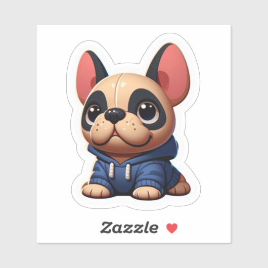 Adorable French Bulldog Puppy in Blue Hoodie Sticker (Vel)