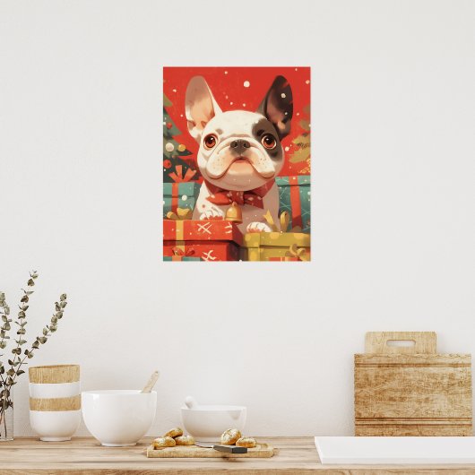 Adorable French Bulldog with Christmas Gifts Poster (Keuken)