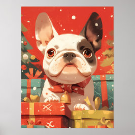 Adorable French Bulldog with Christmas Gifts Poster