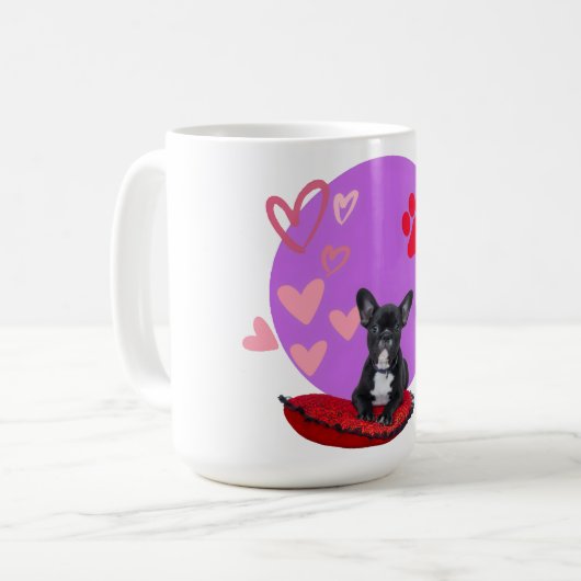 Adorable frienchie puppy with hearts  koffiemok (Voorkant links)