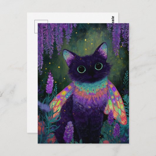 Adorable Funny Black Cat Fairy Briefkaart (Voorkant / Achterkant)