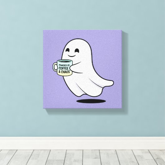 Adorable Ghost Cute Halloween Illustration Canvas Afdruk (Insitu (Houten vloer))