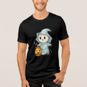 Adorable Ghost with Pumpkin Lantern Tri-Blend Shirt (Voorkant)