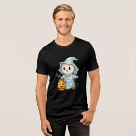 Adorable Ghost with Pumpkin Lantern Tri-Blend Shirt