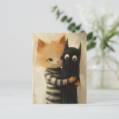 Adorable ginger cat and a black kitty ghost briefkaart (Staand voorkant)