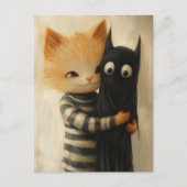 Adorable ginger cat and a black kitty ghost briefkaart (Voorkant)