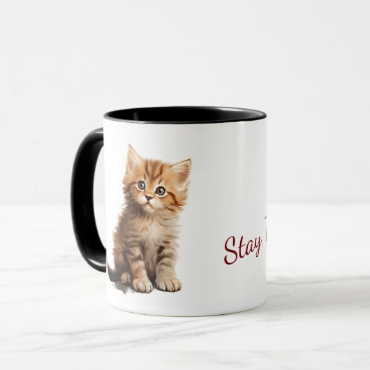 Adorable Ginger Kitten "Stay Pawsitive" Two-Tone Mok (Voorkant links)