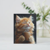 Adorable Ginger Kitten With a Coffee Briefkaart (Staand voorkant)