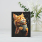 Adorable Ginger Kitty With a Coffee Briefkaart (Staand voorkant)