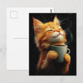 Adorable Ginger Kitty With a Coffee Briefkaart (Voorkant / Achterkant)