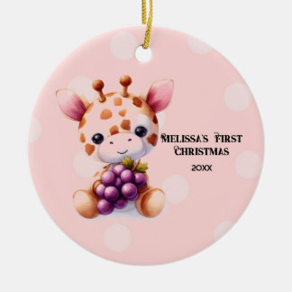 Adorable Giraffe Baby First Christmas Keramisch Ornament