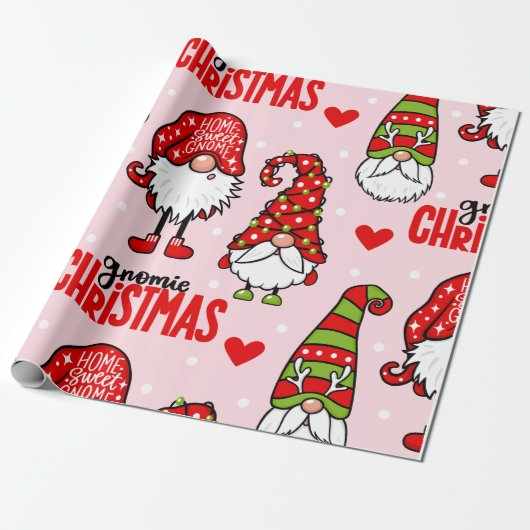 Adorable Gnome Gnomie Christmas Holiday Pattern Cadeaupapier (Uitgerold)