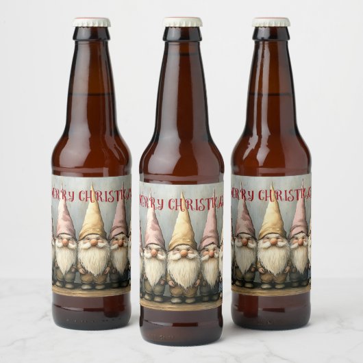 Adorable Gnomes Pointed Hats Long Beard Bier Etiket (Flessen)